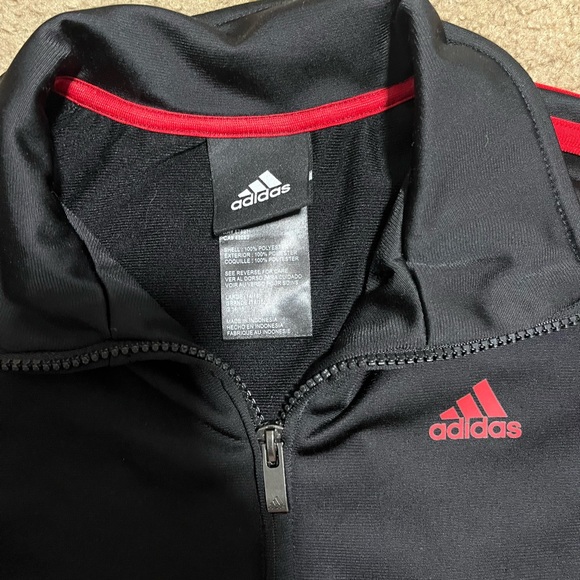 Adidas Kid’s Black Jacket with Red Stripes Size 14/16 - Picture 2 of 5